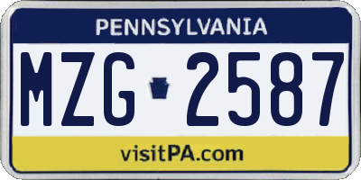 PA license plate MZG2587