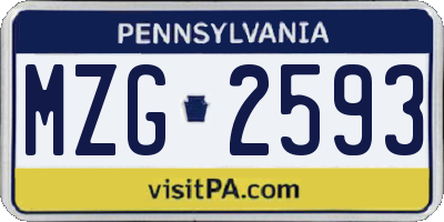 PA license plate MZG2593