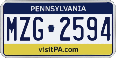 PA license plate MZG2594