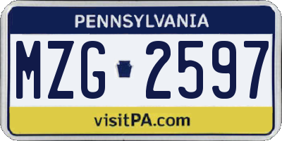 PA license plate MZG2597