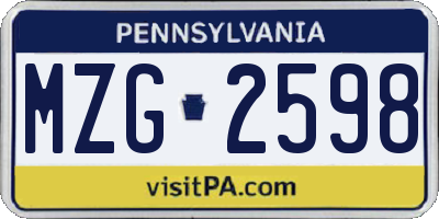 PA license plate MZG2598