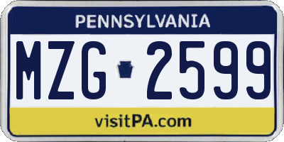 PA license plate MZG2599