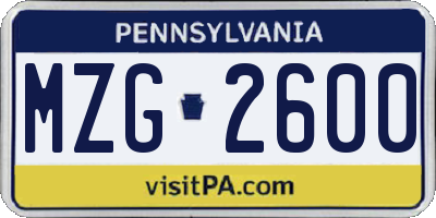 PA license plate MZG2600