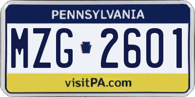 PA license plate MZG2601