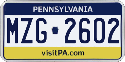 PA license plate MZG2602