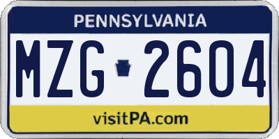 PA license plate MZG2604