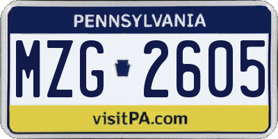 PA license plate MZG2605