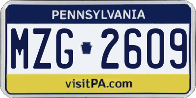 PA license plate MZG2609