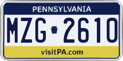 PA license plate MZG2610