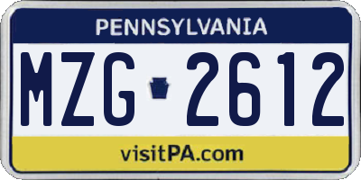 PA license plate MZG2612