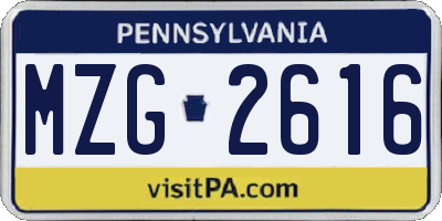 PA license plate MZG2616