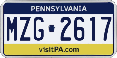 PA license plate MZG2617
