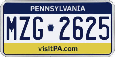 PA license plate MZG2625