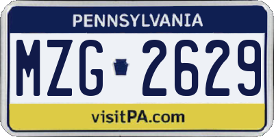 PA license plate MZG2629