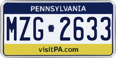 PA license plate MZG2633