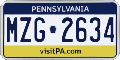PA license plate MZG2634