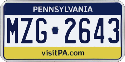 PA license plate MZG2643