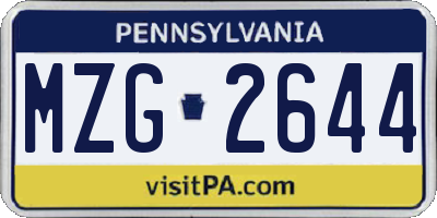 PA license plate MZG2644