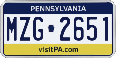 PA license plate MZG2651