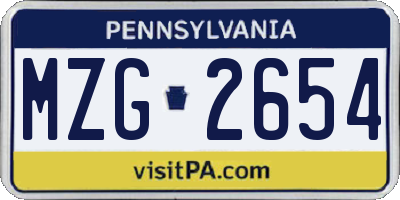 PA license plate MZG2654