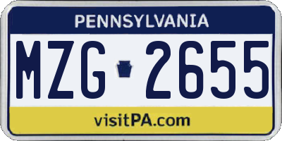 PA license plate MZG2655