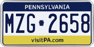 PA license plate MZG2658