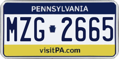 PA license plate MZG2665