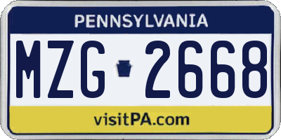 PA license plate MZG2668