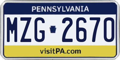 PA license plate MZG2670