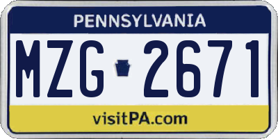 PA license plate MZG2671
