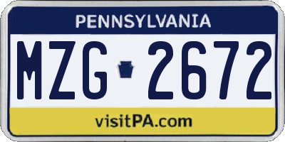 PA license plate MZG2672