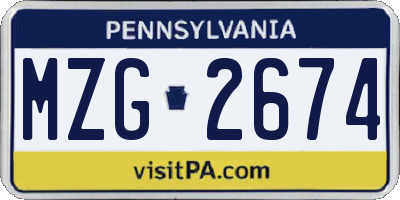 PA license plate MZG2674