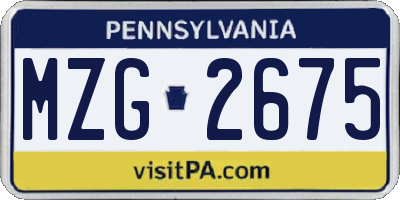 PA license plate MZG2675