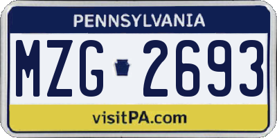 PA license plate MZG2693