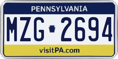 PA license plate MZG2694