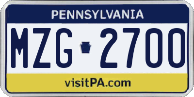 PA license plate MZG2700
