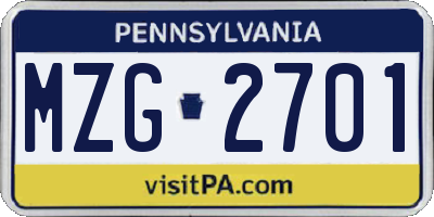 PA license plate MZG2701