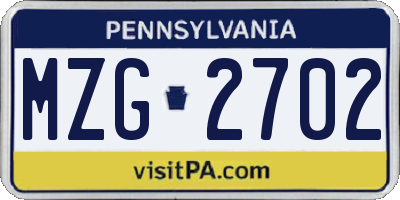 PA license plate MZG2702