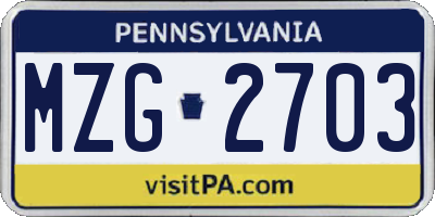 PA license plate MZG2703