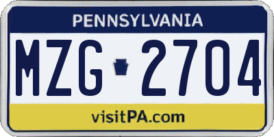 PA license plate MZG2704
