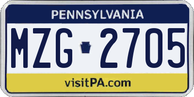 PA license plate MZG2705