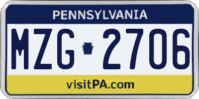 PA license plate MZG2706