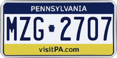 PA license plate MZG2707