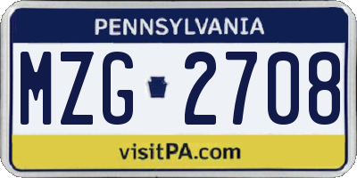 PA license plate MZG2708