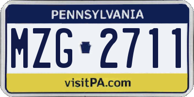 PA license plate MZG2711