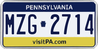 PA license plate MZG2714