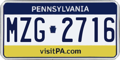 PA license plate MZG2716