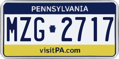 PA license plate MZG2717