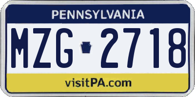 PA license plate MZG2718