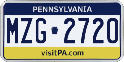 PA license plate MZG2720